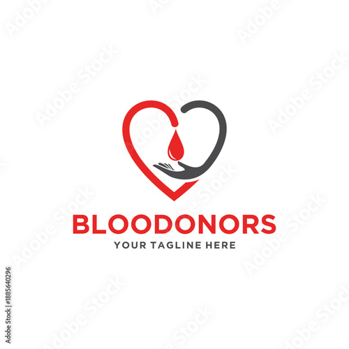Blood Donation Logo Heart Hand and Drop Symbolizing Giving.