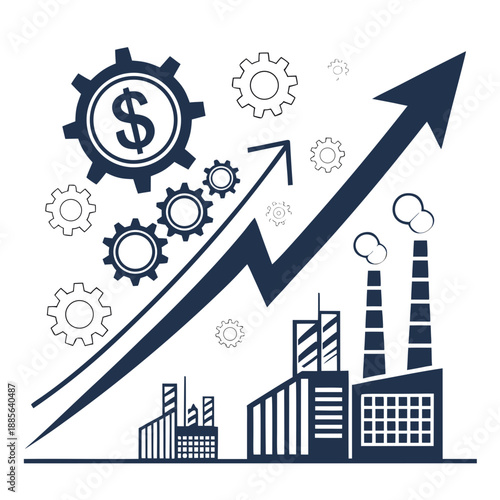 Industrial development showing growth factory gears