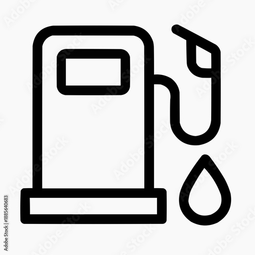 Line icon of a fuel pump and a drop — refueling, black on white, square minimalist style