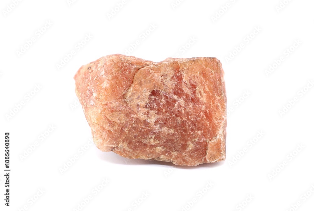 Obraz premium Piece of raw Sunstone, orange feldspar mineral, used as semi precious gemstone. White background.