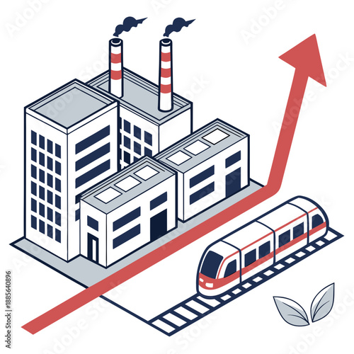 Industrial building with train and smokestacks showing economic growth