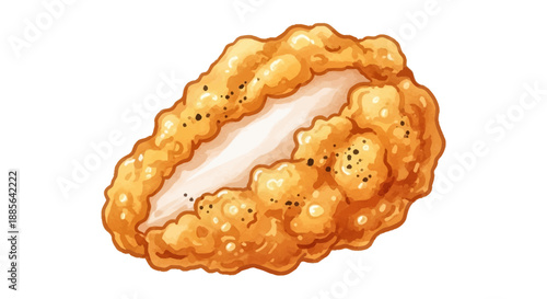 Crispy fried chicken breast illustration on a clean white background viewed from the side