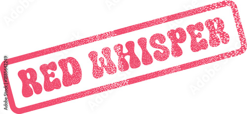 Red Whisper text within a grunge rubber stamp frame for branding and communication