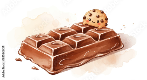 Delicious chocolate bar with cookie on top, viewed from above, featuring sweet treats