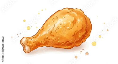 Illustration of a golden fried chicken leg served with spices from a high angle viewpoint