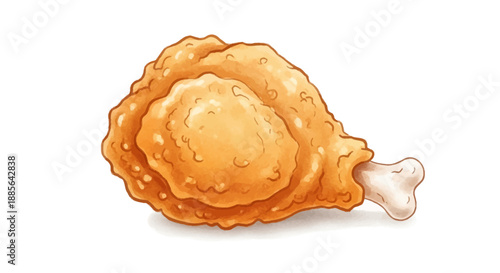 Illustration of a crispy fried chicken leg on a white background from a front viewpoint.