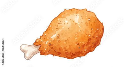 Illustration of a crispy fried chicken drumstick on a white background viewed from the side