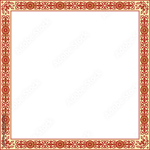 Vector colored square Yakut ornament. Infinite rectangle, border, frame of the northern peoples of the Far East.