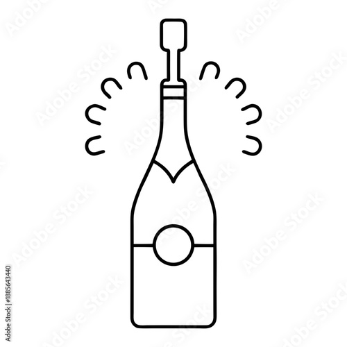 Wine Bottle With Cork Line Art Vector On Transparent Background