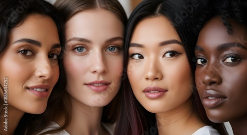Diverse Group of Women Portraits in a Bright Studio Environment, Close-Up View, Celebrating Unity and Individuality