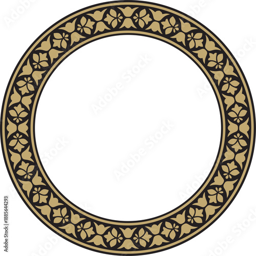 Vector gold and black round national Indian ornament. Circle, ring, border, ethnic Hindu frame.