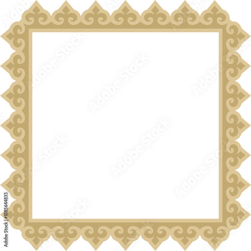 Vector golden square Kazakh national ornament. Ethnic pattern of the peoples of the Great Steppe,