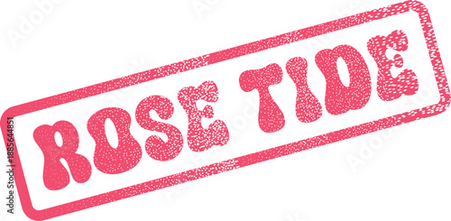 Stylized Rose Tide rubber stamp featuring a trendy groovy font and distressed grunge effect