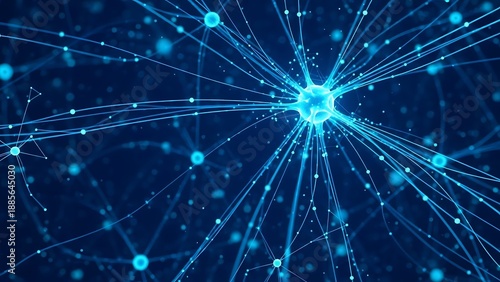 Abstract digital network with interconnected nodes and glowing blue lines on a dark background