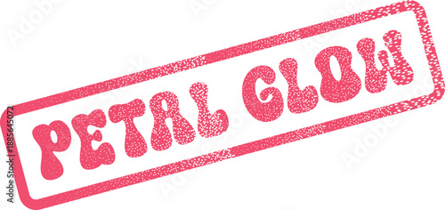 A radiant pink distressed rubber stamp presenting the luminous words PETAL GLOW for inspiring brand identities