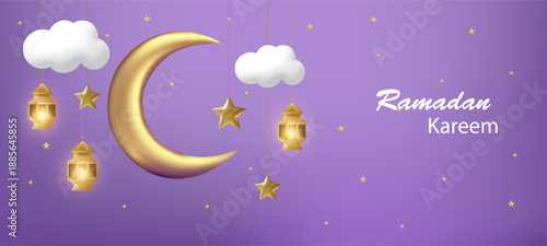 Festive Ramadan Mubarak poster 3D design, vector illustration