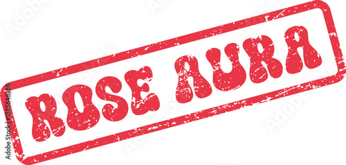 Rose Aura text within a distressed grunge rubber stamp for marketing materials