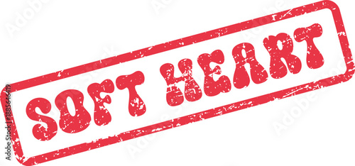 Distressed red rubber stamp impression featuring the tender words Soft Heart in a charming vintage style