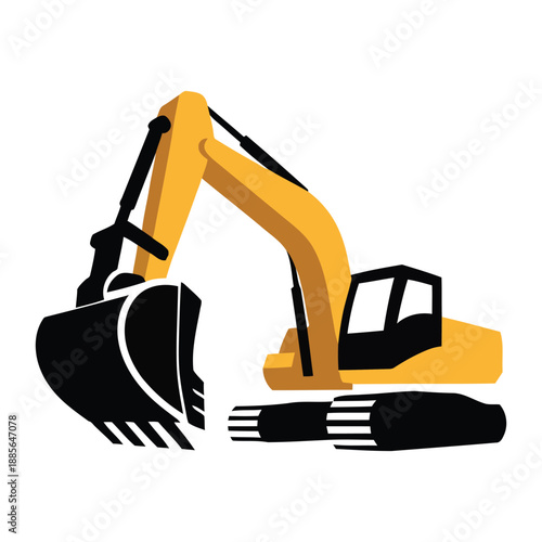 Yellow excavator at work