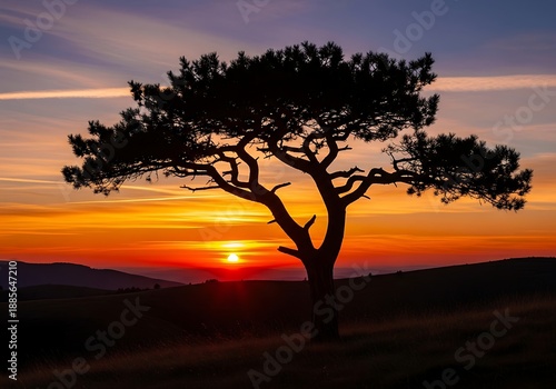 Silhouette of a tree at sunset