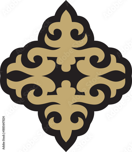 Vector golden and black  Kazakh national ornament. Ethnic pattern of the peoples of the Great Steppe,