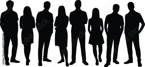 Group of diverse business people silhouettes standing together isolated on white background representing teamwork, community, collaboration, corporate workforce concept unity leadership 