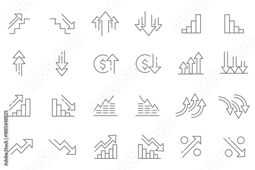 Increase Decrease icon set. Editable line icons. Vector illustration.