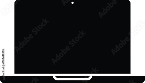 A simple silhouette icon of a modern laptop computer on a white background