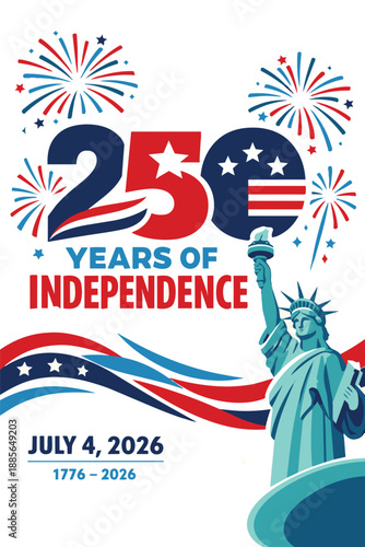 4th of july, 250 year of independence, 250 year celebrations , American Independence 1776–2026 250 Years Celebration Vector Poster, Statue of liberty