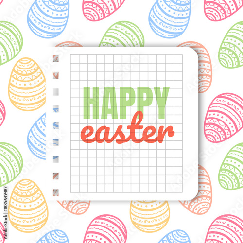 Illustration of Happy Easter Holiday Features a white oval frame shaped like an Easter egg with a soft yellow border perfect for holiday marketing, seasonal sales, boutique gift cards, and spring cele