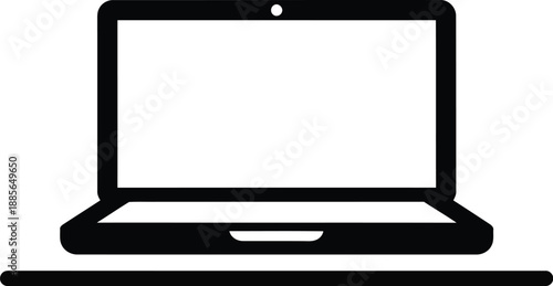 Minimalist black and white laptop icon illustration representing modern technology and digital work