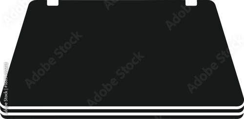 A minimalist black silhouette icon of a closed laptop computer on a white background