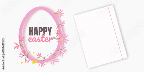 Illustration of Happy Easter Holiday Features a white oval frame shaped like an Easter egg with a soft yellow border perfect for holiday marketing, seasonal sales, boutique gift cards, and spring cele