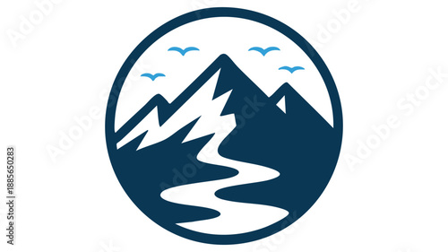 Mountains and river with birds