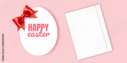 Illustration of Happy Easter Holiday Features a white oval frame shaped like an Easter egg with a soft yellow border perfect for holiday marketing, seasonal sales, boutique gift cards, and spring cele