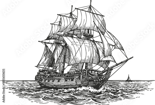 vintage sailing ship with full sails on ocean waves classic tall ship in maritime adventure scene