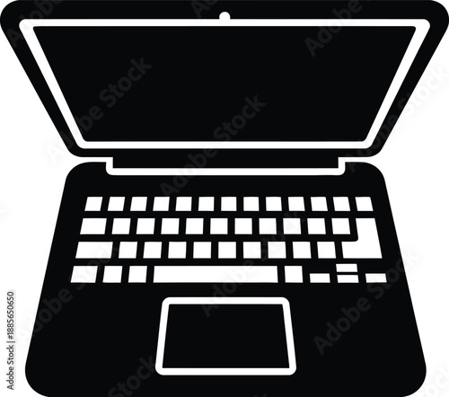 Black silhouette of a laptop computer icon on a white background