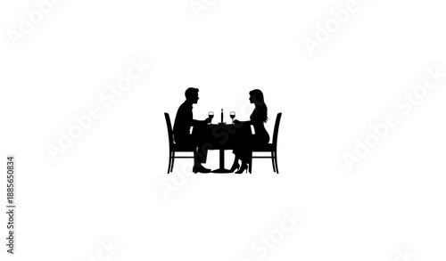 Romantic Couple Having Dinner Silhouette Vector Illustration