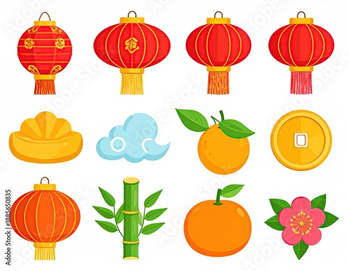 Wallpaper Mural Traditional Chinese New Year Symbols and Decorations Illustration. Torontodigital.ca