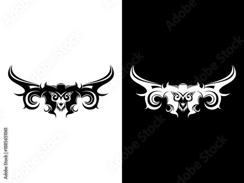 Stylized Bull Skull Tribal Tattoo Vector Illustration