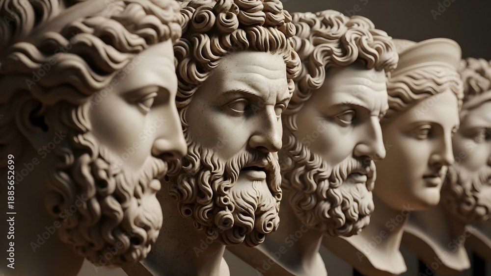 Obraz premium Row of Classical Greco Roman Stone Busts in Profile.