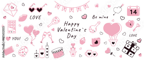Happy valentine's day illustration set with hearts and gifts Vector