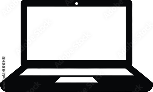 A black and white silhouette icon of a modern laptop computer, representing technology and digital work