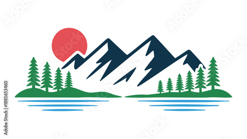 Mountains at sunset with forest