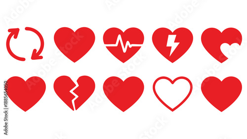 Various heart symbols representing health and emotions