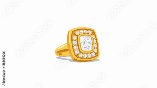 Elegant gold ring with a central square-cut diamond surrounded by smaller stones