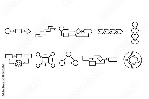 Flowchart, workflow linear icon set. Process diagram, business strategy line icons collection