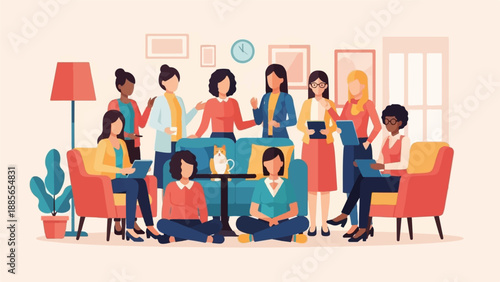 Diverse group of women in casual indoor gathering