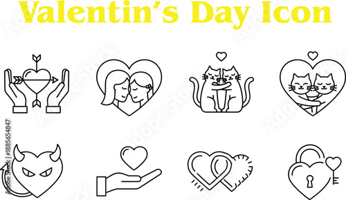A delightful collection of charming line art icons symbolizing love, romance, and affectionate connections