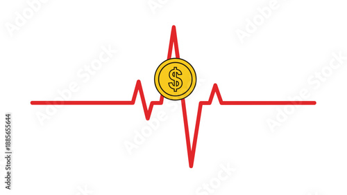 Heartbeat line with dollar symbol in minimalist design style  